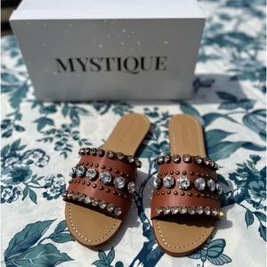 Mystique crystal jewel leather slides